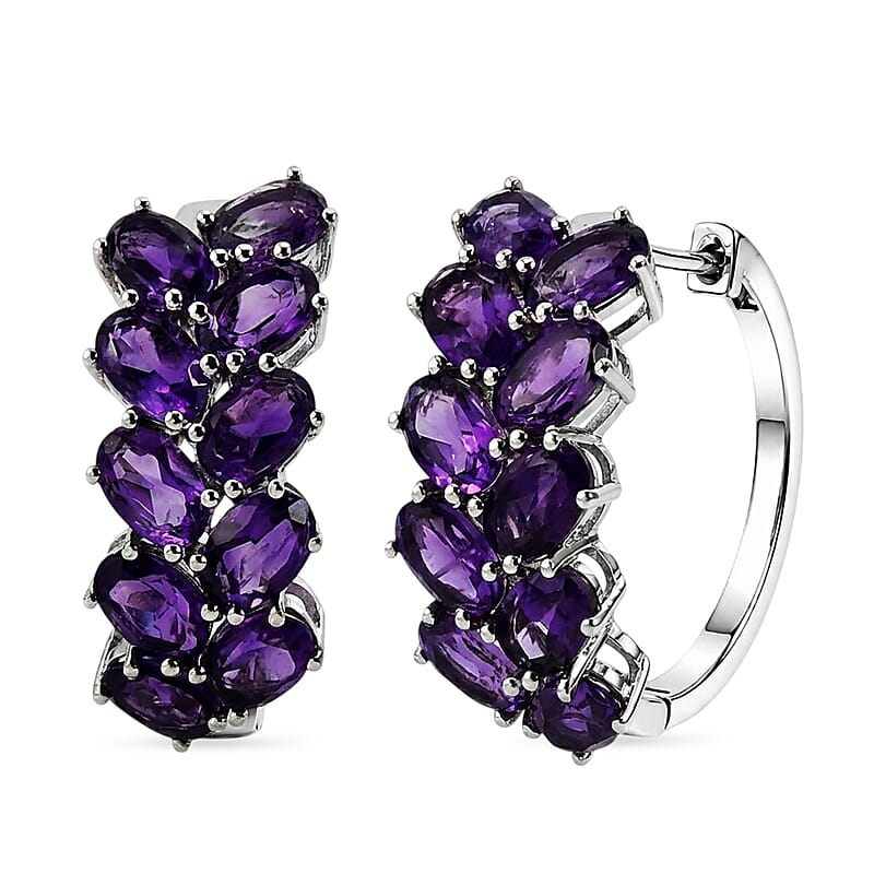 EverTrue African Amethyst 8.15 ctw Chevron Hoop Earrings in Platinum Bond