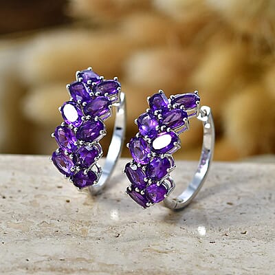 EverTrue African Amethyst 8.15 ctw Chevron Hoop Earrings in Platinum Bond