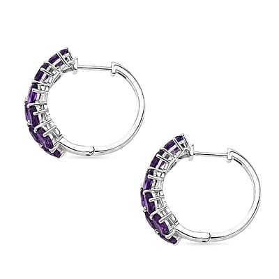 EverTrue African Amethyst 8.15 ctw Chevron Hoop Earrings in Platinum Bond