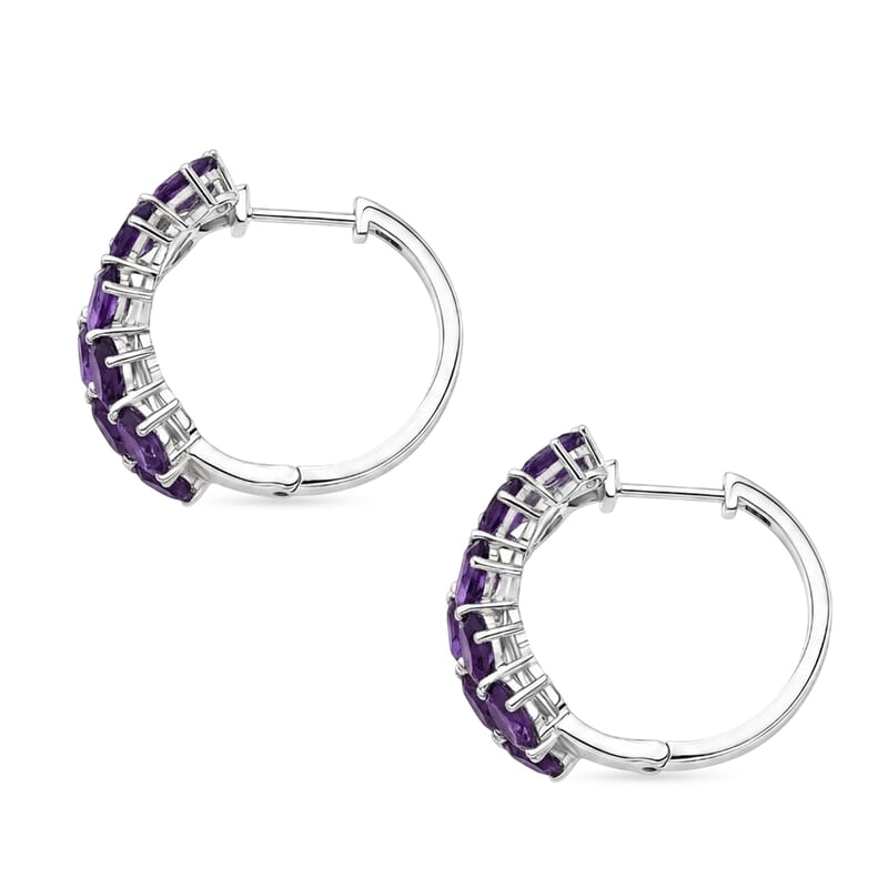 EverTrue African Amethyst 8.15 ctw Chevron Hoop Earrings in Platinum Bond