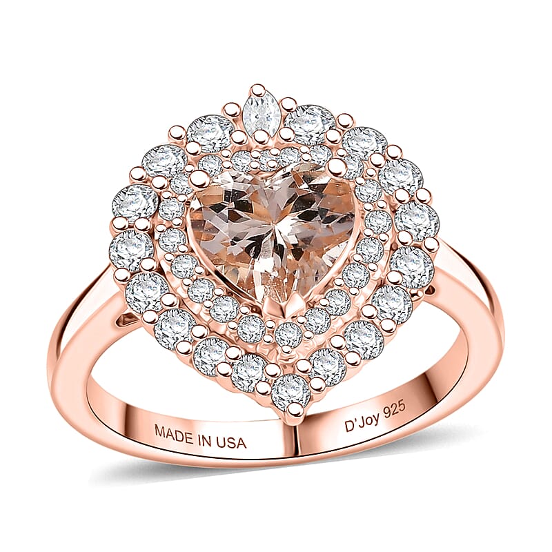 D'Joy Marropino Morganite and Moissanite 1.90 ctw Ring in 18K Vermeil Rose Gold Over Sterling Silver (Size 6.0)