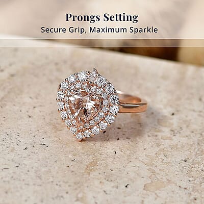 D'Joy Marropino Morganite and Moissanite 1.90 ctw Ring in 18K Vermeil Rose Gold Over Sterling Silver (Size 6.0)