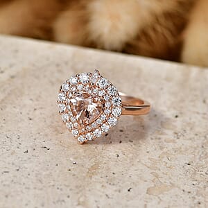 D'Joy Marropino Morganite and Moissanite 1.90 ctw Ring in 18K Vermeil Rose Gold Over Sterling Silver (Size 7.0)