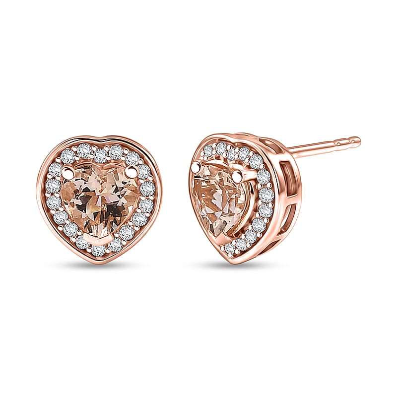 D'Joy Marropino Morganite and Moissanite 1.80 ctw Earrings in 18K Vermeil Rose Gold Over Sterling Silver