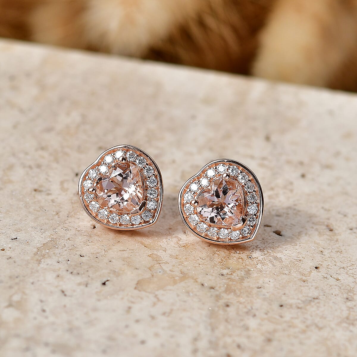 D'Joy Marropino Morganite and Moissanite 1.80 ctw Earrings in 18K Vermeil Rose Gold Over Sterling Silver image number 1