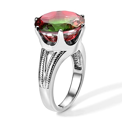 EverTrue Watermelon Quartz (Triplet) 12.10 ctw Ring in Stainless Steel (Size 8.0)