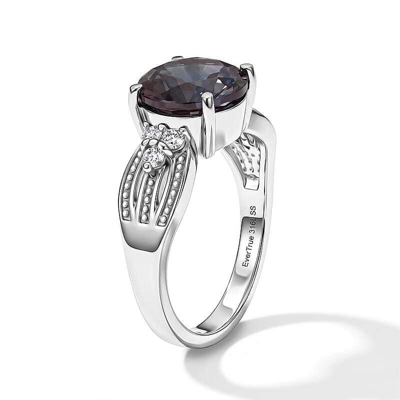 EverTrue Lab Grown Alexandrite and Simulated Diamond 5.15 ctw Ring in Stainless Steel (Size 6.0)
