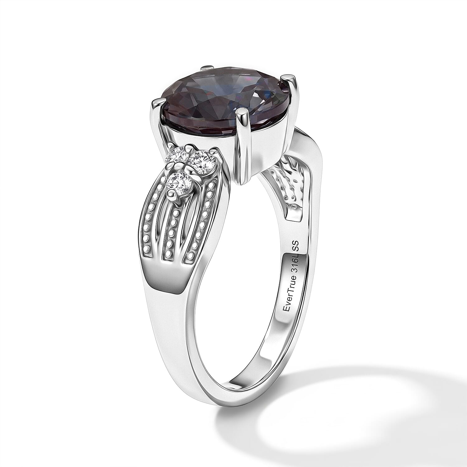 EverTrue Lab Grown Alexandrite and Simulated Diamond 5.15 ctw Ring in Stainless Steel (Size 9)