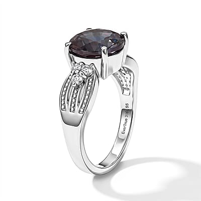 EverTrue Lab Grown Alexandrite and Simulated Diamond 5.15 ctw Ring in Stainless Steel (Size 9)