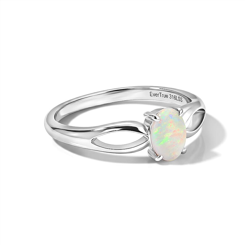 EverTrue Natural Australian Opal 0.50 ctw Solitaire Ring in Stainless Steel (Size 6.0)