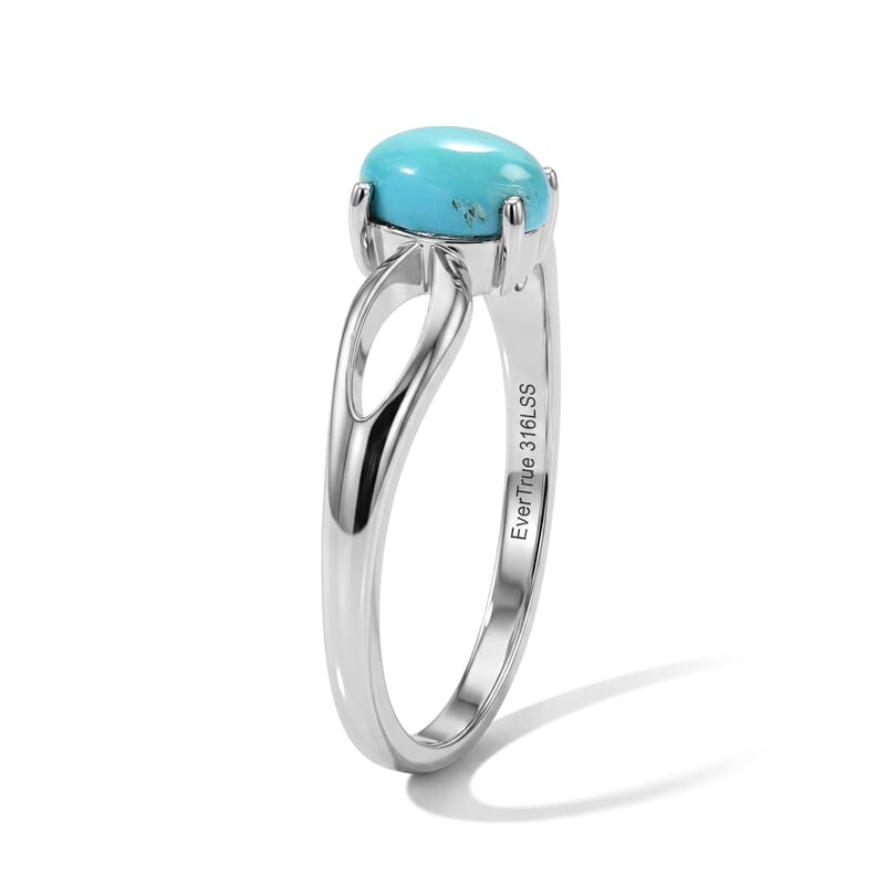 EverTrue Mexican Turquoise 0.80 ctw Solitaire Ring in Stainless Steel (Size 6.0)