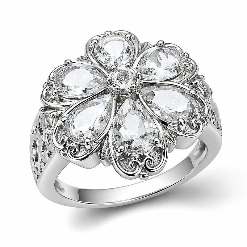 EverTrue Petalite 3.30 ctw Cluster Ring in Stainless Steel (Size 6.0)