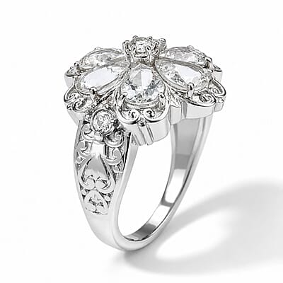 EverTrue Petalite 3.30 ctw Cluster Ring in Stainless Steel (Size 6.0)