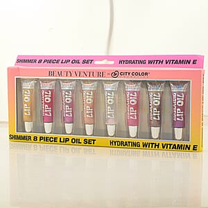 Closeout Beauty Venture 8 Piece Lip Oil Set Infused with Vitamin E in Bright Tones