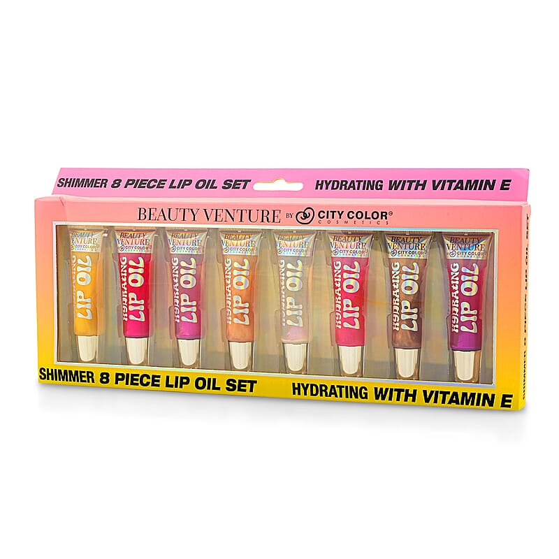 Closeout Beauty Venture 8 Piece Lip Oil Set Infused with Vitamin E in Bright Tones