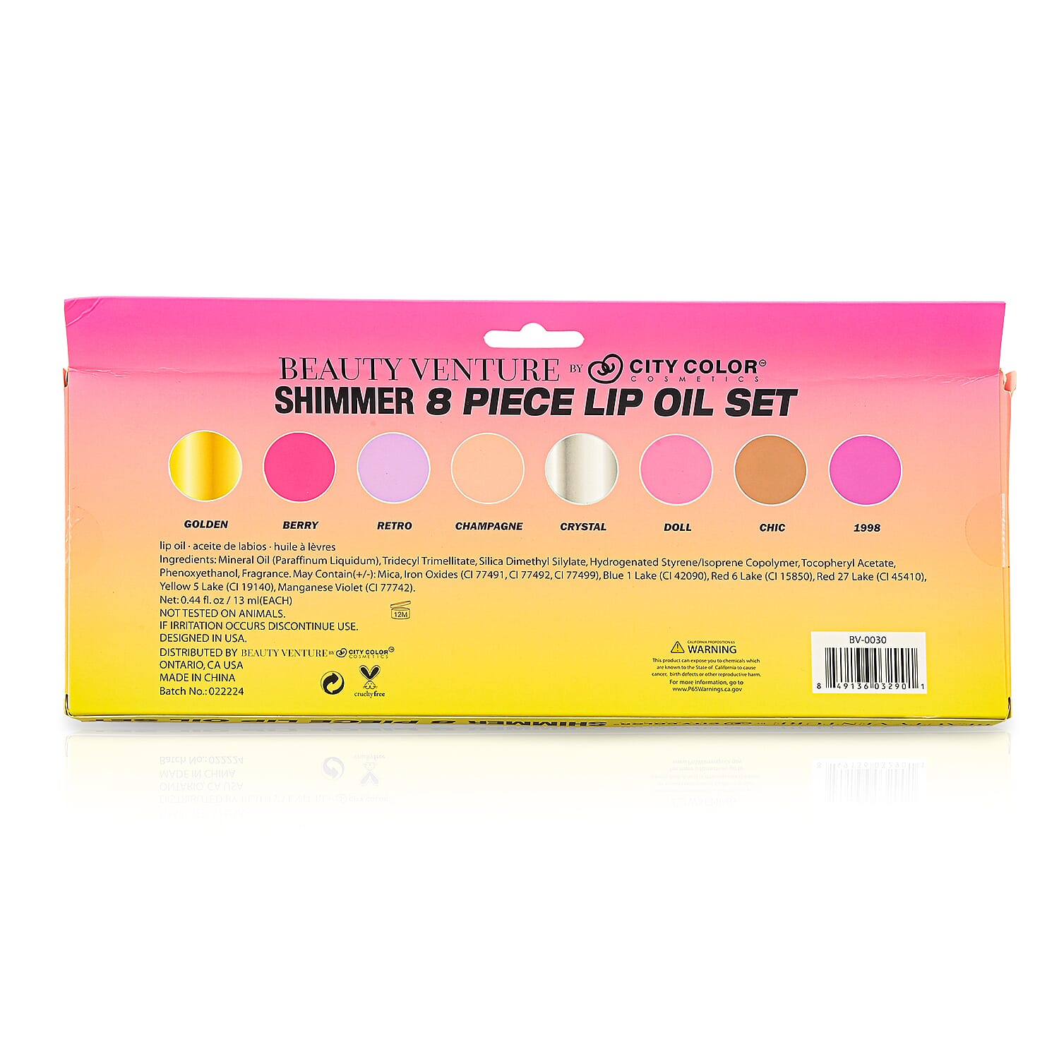 Closeout Beauty Venture 8 Piece Lip Oil Set Infused with Vitamin E in Bright Tones
