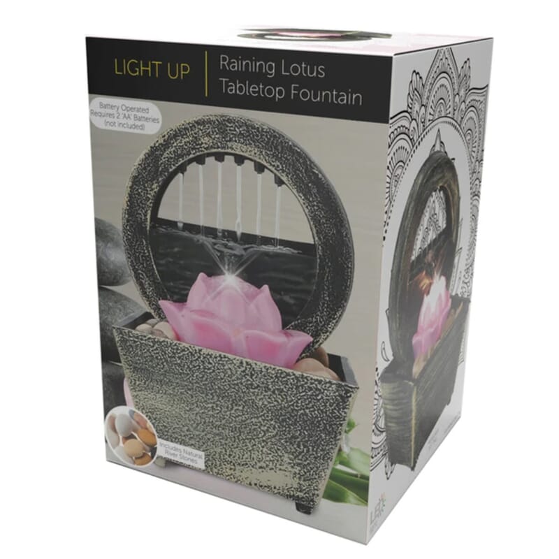 Closeout Battery-Operated LED Raining Lotus Tabletop Fountain with Cobblestones