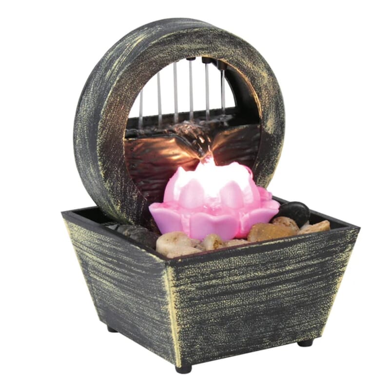 Closeout Battery-Operated LED Raining Lotus Tabletop Fountain with Cobblestones