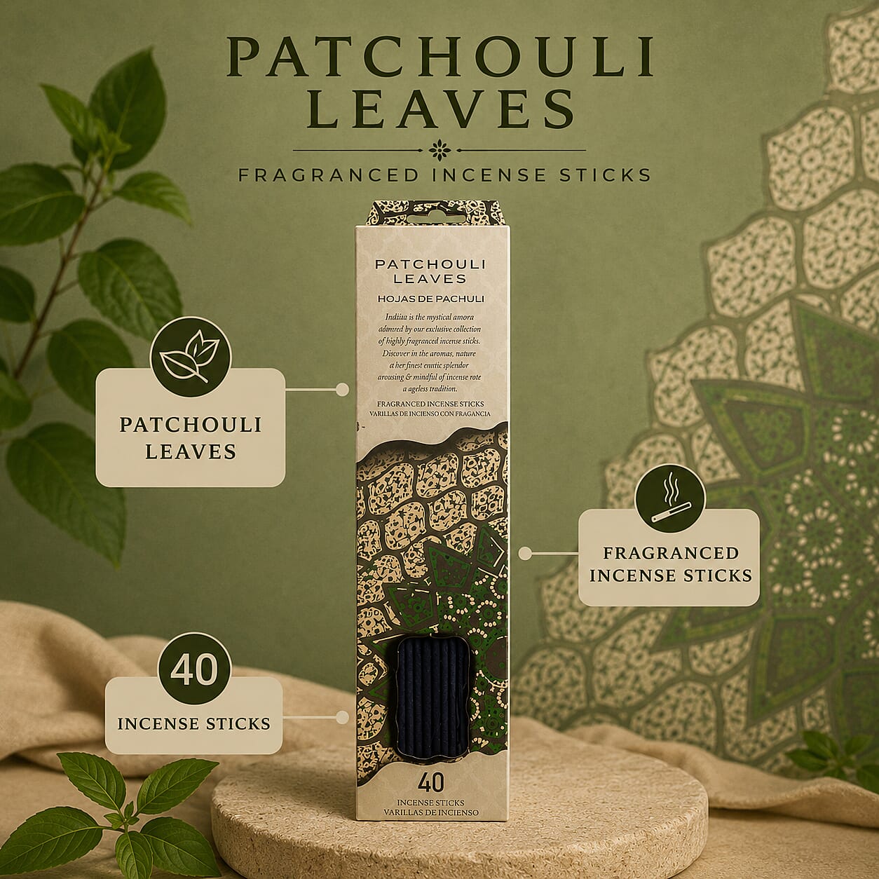 Closeout 40 Count Patchouli Leaves Incense Sticks