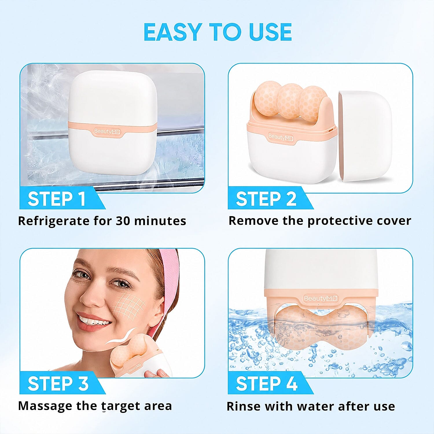 Beauty MD 2 in 1 Soothing Ice Roller for Face and Body in Apricot Blush