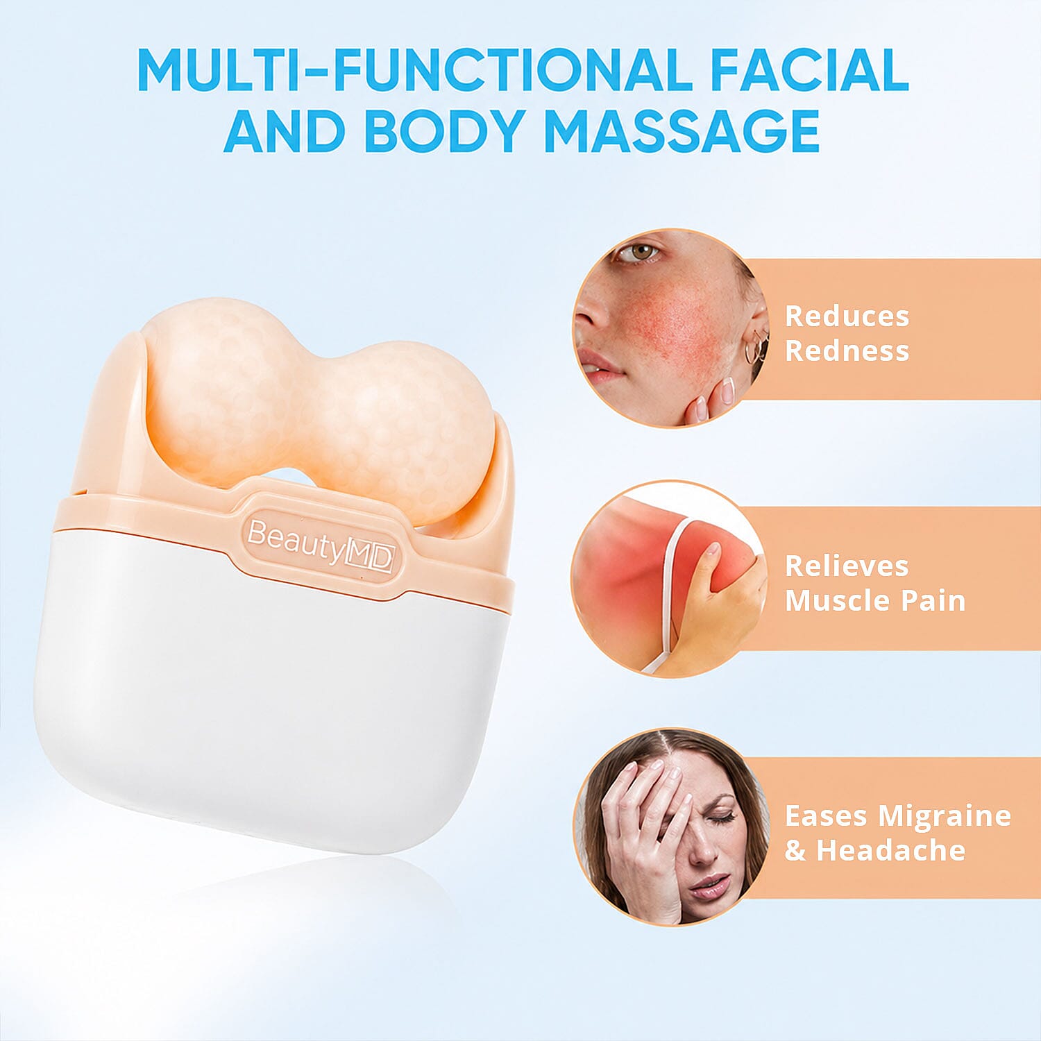 Beauty MD 2 in 1 Soothing Ice Roller for Face and Body in Apricot Blush
