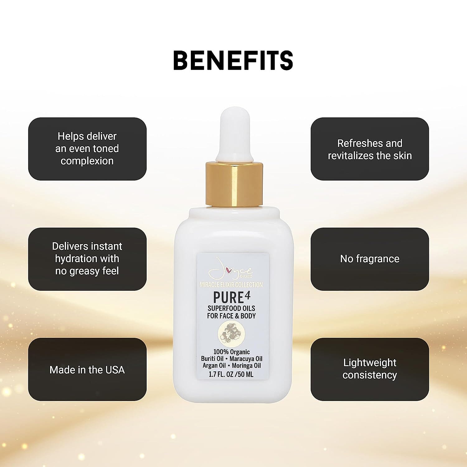 Joyce Giraud Pure4 Superfood Oils for Face and Body (1.7oz) Made in US