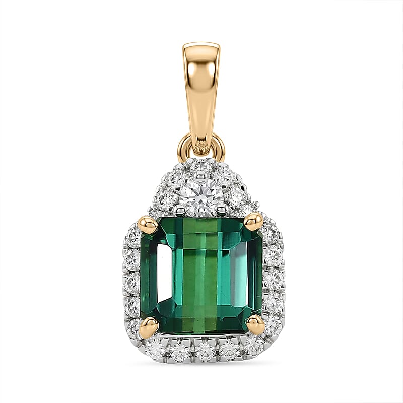 Luxoro AAA Santa Rosa Tourmaline and Diamond I2 1.40 ctw Pendant without Chain in 10K Green Gold