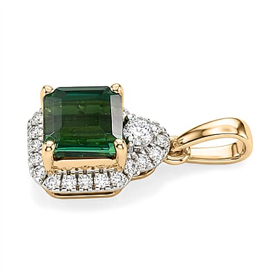 Luxoro AAA Santa Rosa Tourmaline and Diamond I2 1.40 ctw Pendant without Chain in 10K Green Gold