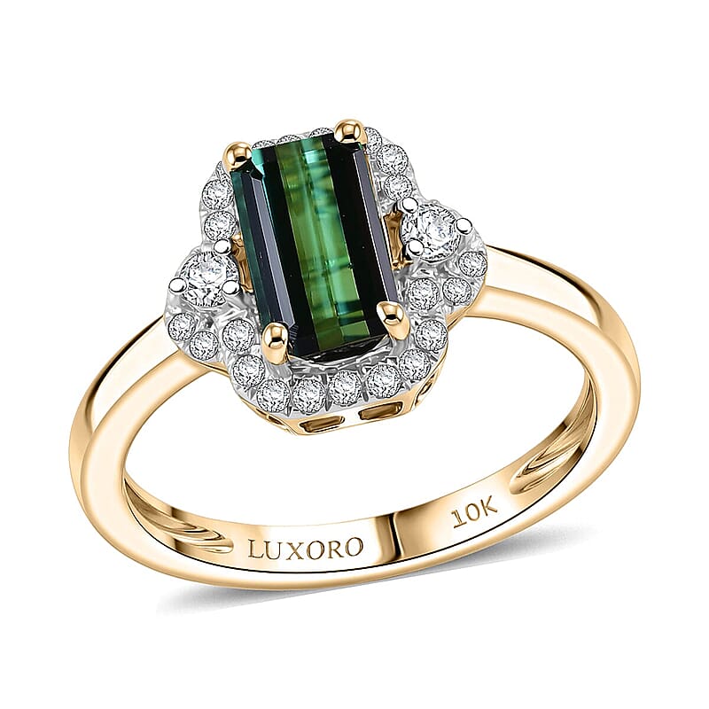 Luxoro AAA Santa Rosa Tourmaline and Diamond I2 1.50 ctw Ring in 10K Green Gold (Size  5.0)