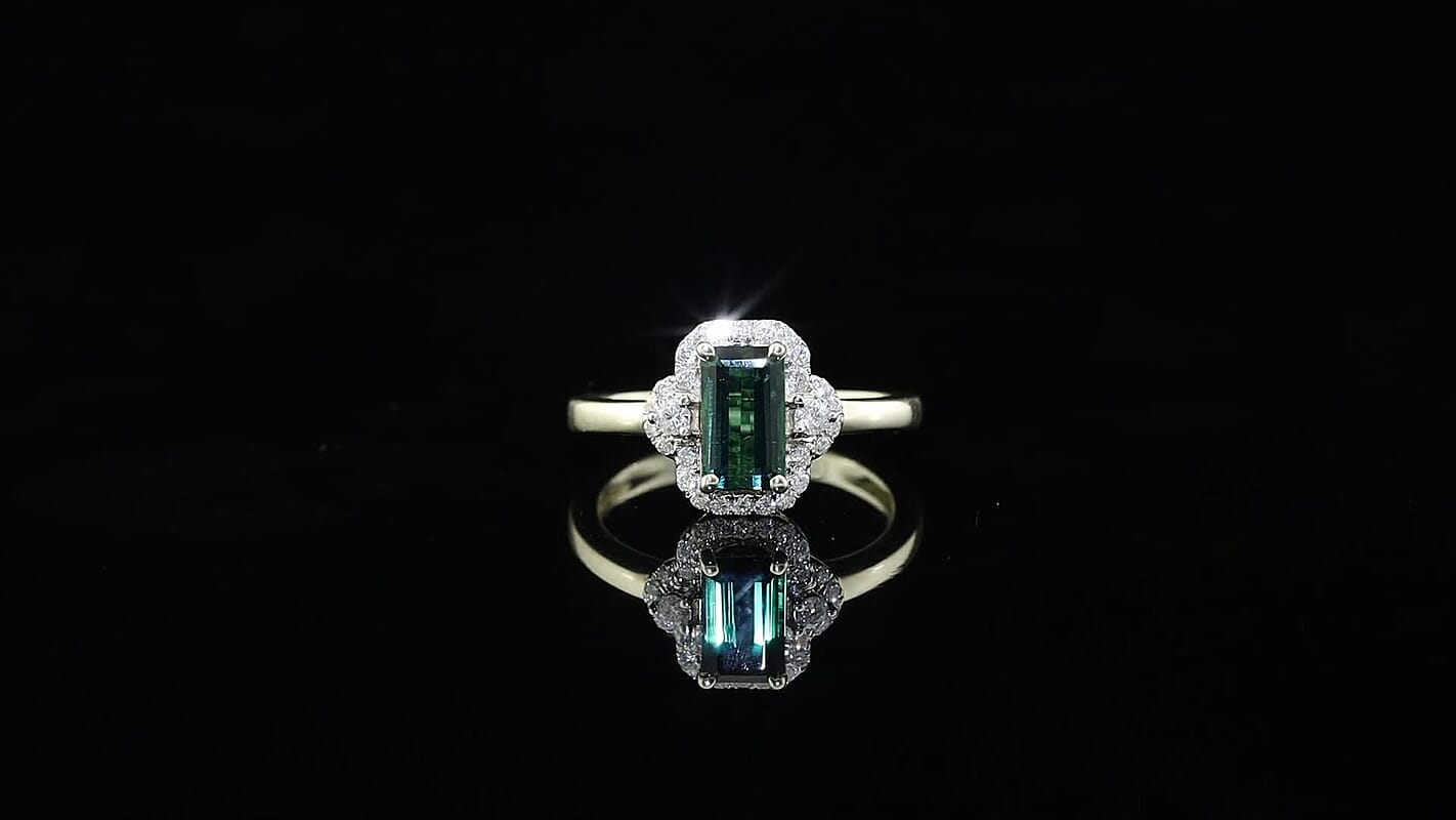 Luxoro 10K Green Gold AAA Santa Rosa Tourmaline, Diamond (I2) (0.20 cts) Ring (Size 10.0) 1.50 ctw