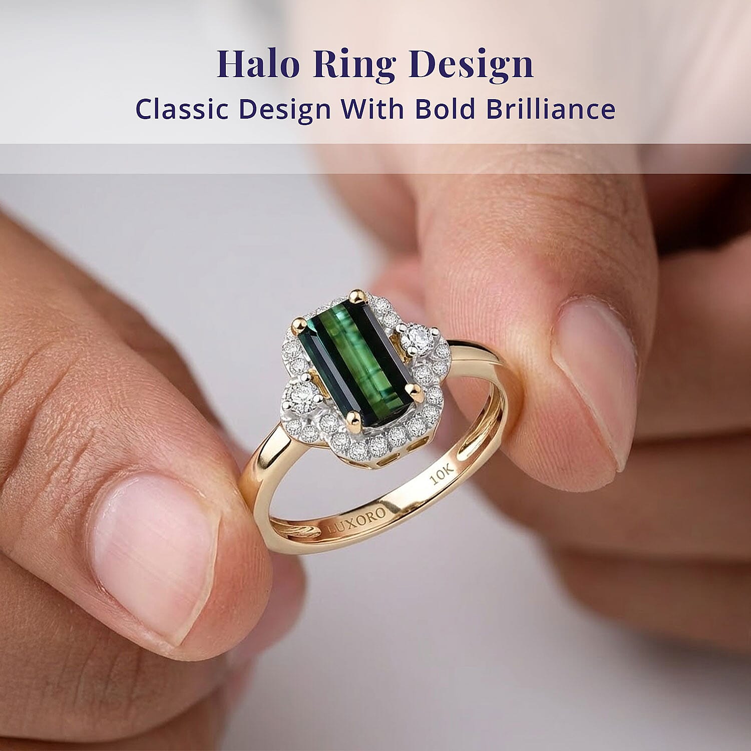 Luxoro AAA Santa Rosa Tourmaline and Diamond I2 1.50 ctw Ring in 10K Green Gold (Size 7.0)