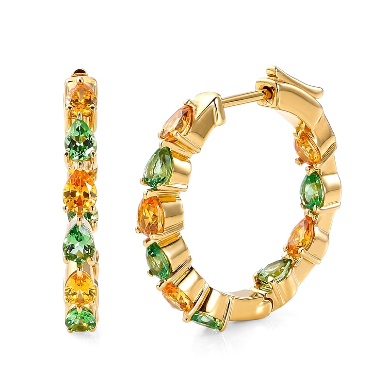 D'Joy Premium Tsavorite Garnet and Yellow Sapphire 3.35 ctw Majestic Leaf Line Earrings in 18K Vermeil Yellow Gold Over Sterling Silver