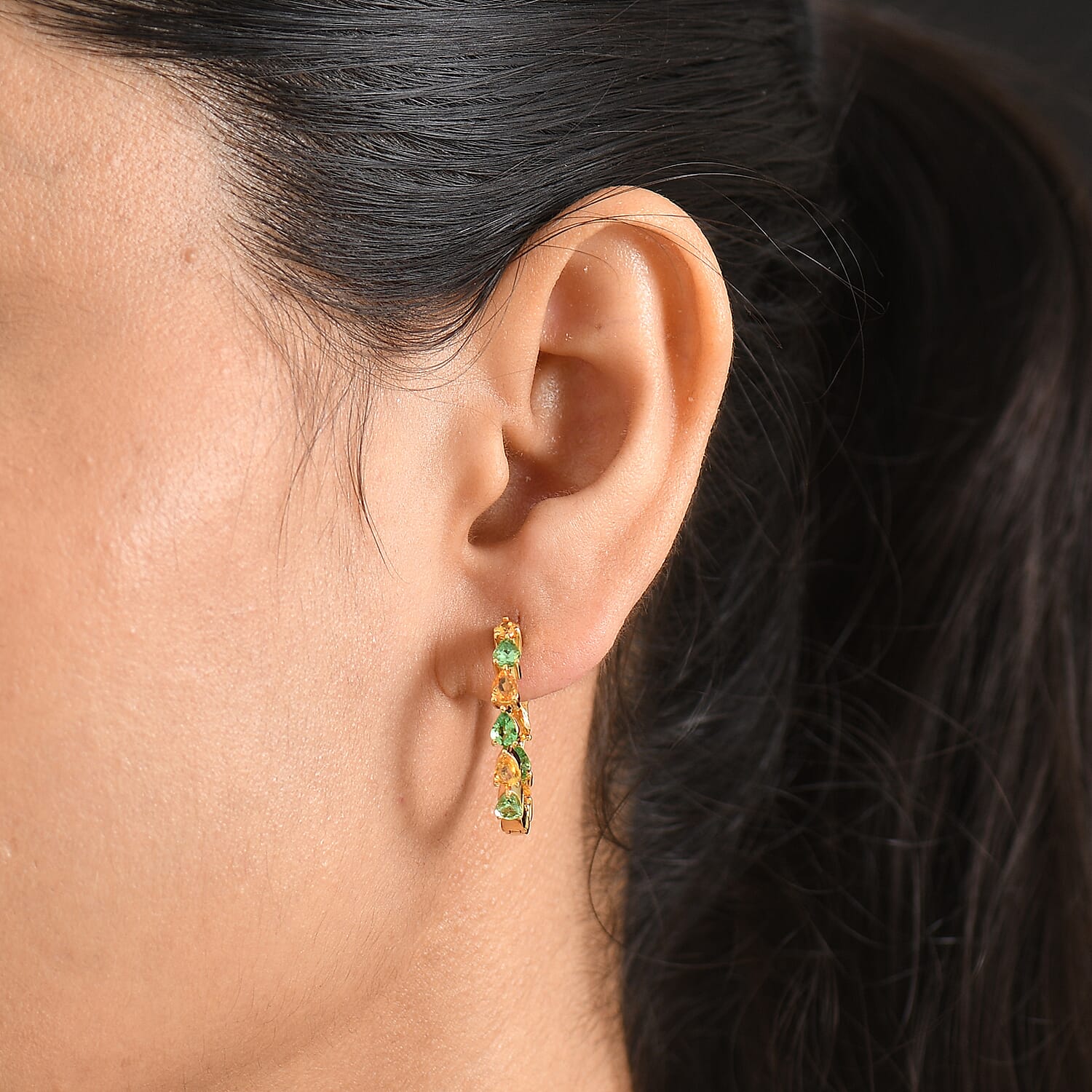 D'Joy Premium Tsavorite Garnet and Yellow Sapphire 3.35 ctw Majestic Leaf Line Earrings in 18K Vermeil Yellow Gold Over Sterling Silver