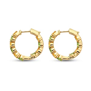 D'Joy Premium Tsavorite Garnet and Yellow Sapphire 3.35 ctw Majestic Leaf Line Earrings in 18K Vermeil Yellow Gold Over Sterling Silver