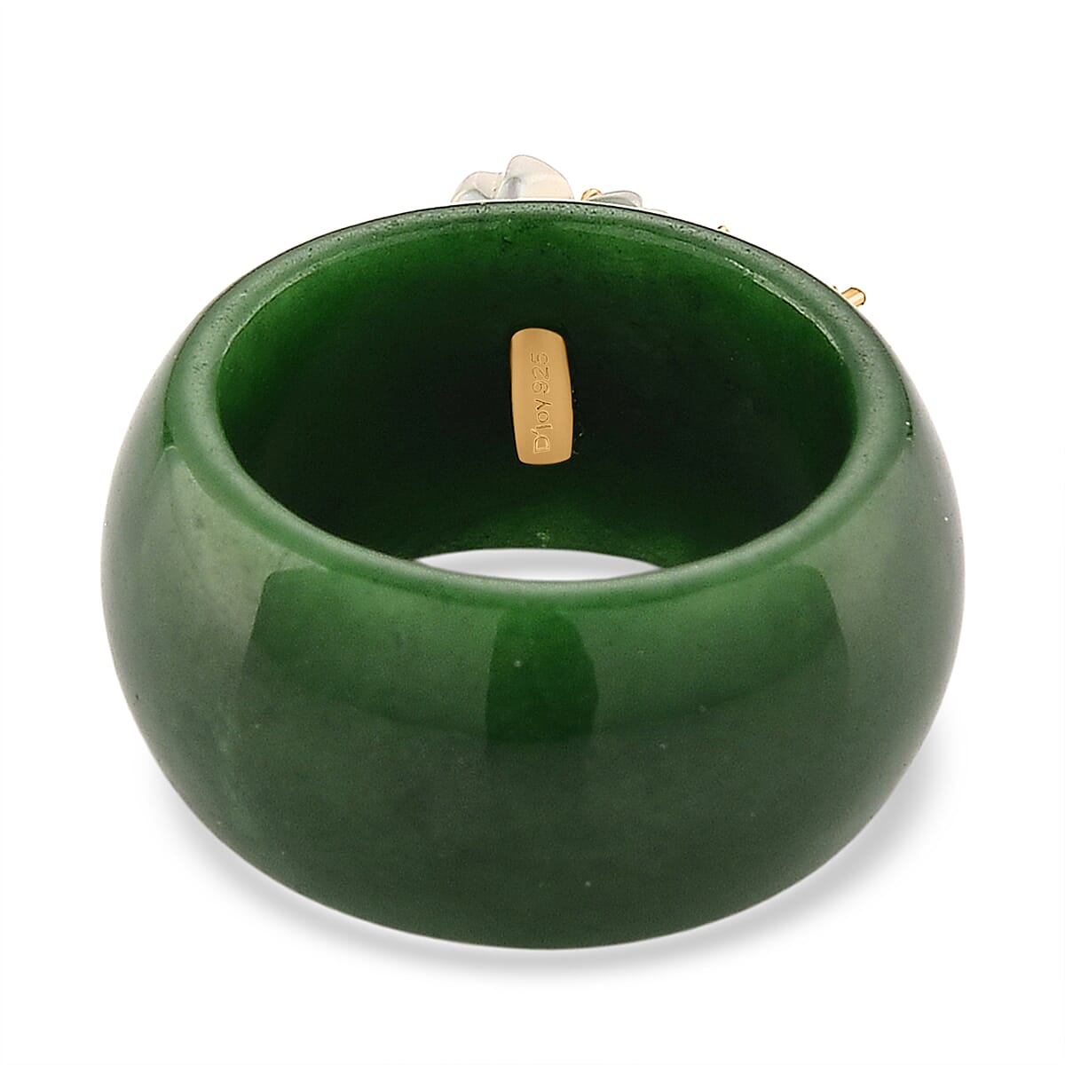D'Joy Green Jade (D) and Multi Gemstone 32.20 ctw Band Ring with Mother of Pearl Flower in 14K Yellow Gold Over Sterling Silver (Size 7.0)