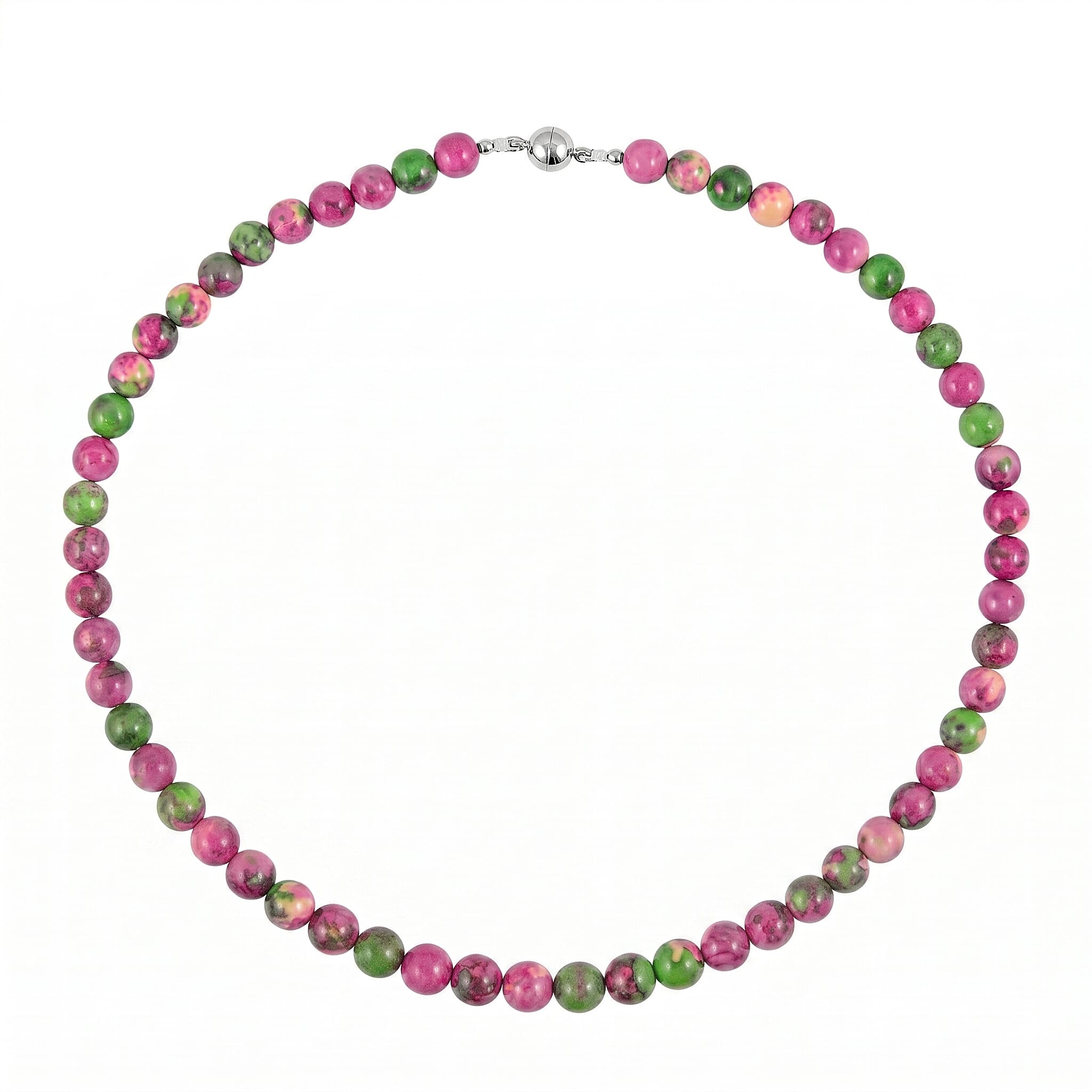 Watermelon Agate 150.00 ctw Beaded Necklace in Silvertone (18 Inches)