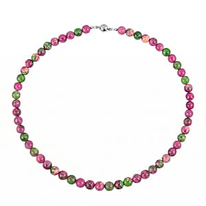 Watermelon Agate 150.00 ctw Beaded Necklace in Silvertone (18 Inches)