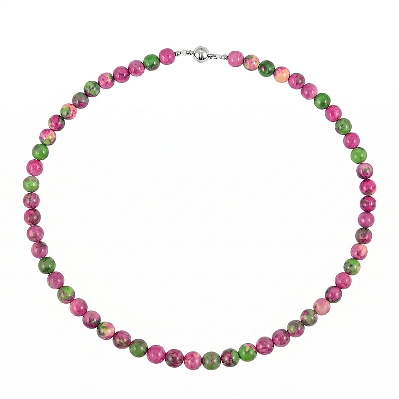 Watermelon Agate 150.00 ctw Beaded Necklace in Silvertone (18 Inches)