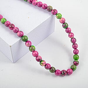 Watermelon Agate 150.00 ctw Beaded Necklace in Silvertone (18 Inches)