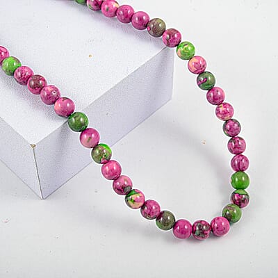 Watermelon Agate 150.00 ctw Beaded Necklace in Silvertone (18 Inches)