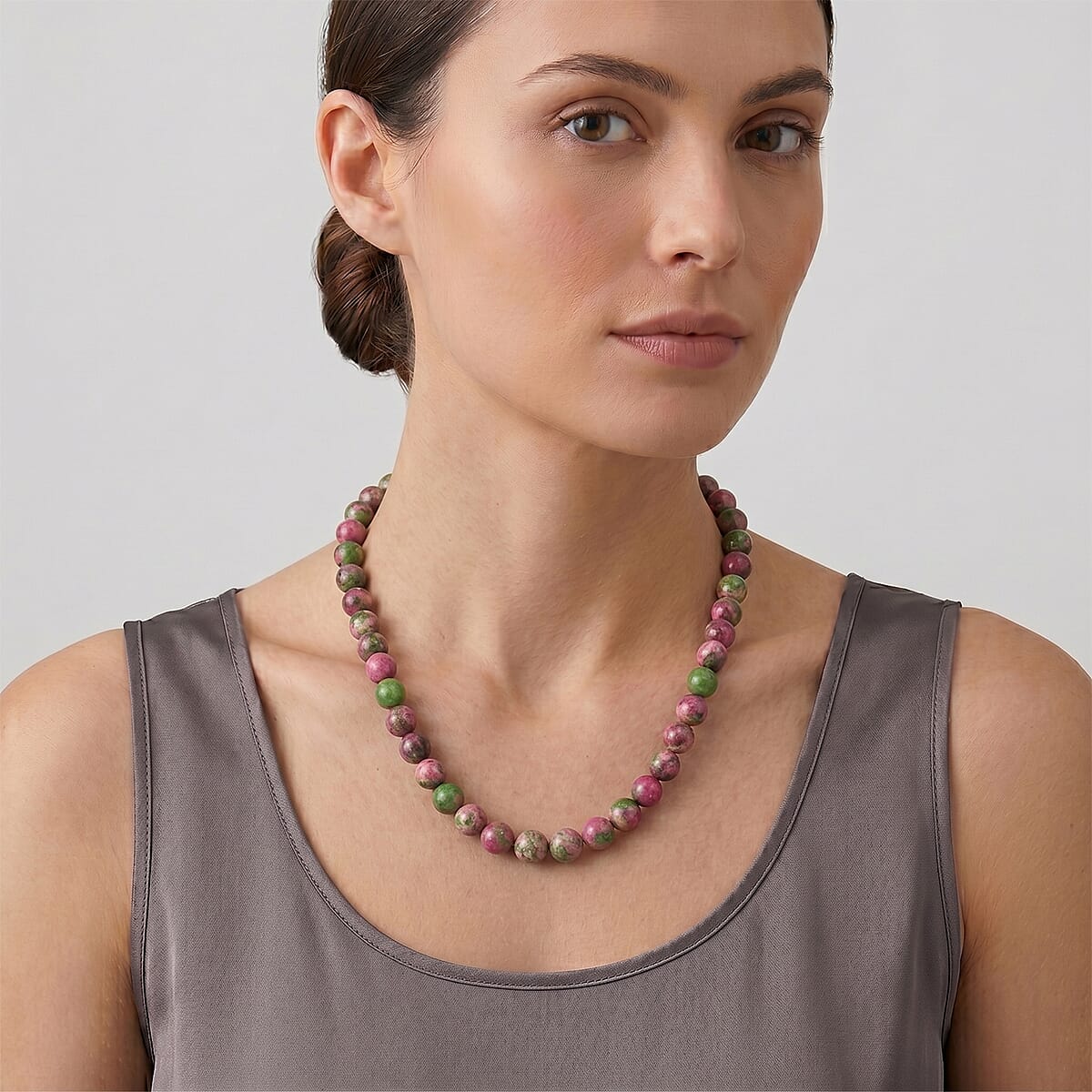 Watermelon Agate 150.00 ctw Beaded Necklace in Silvertone (18 Inches) image number 2