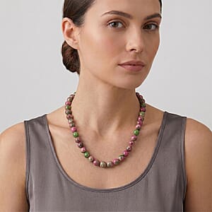 Watermelon Agate 150.00 ctw Beaded Necklace in Silvertone (18 Inches)