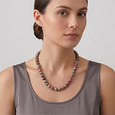 Watermelon Agate 150.00 ctw Beaded Necklace in Silvertone (18 Inches)