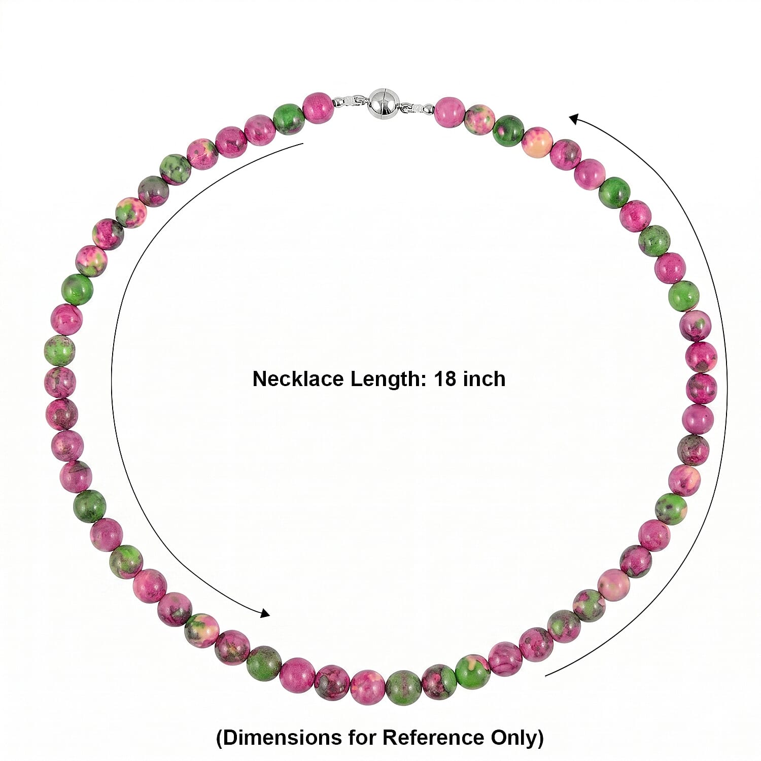 Watermelon Agate 150.00 ctw Beaded Necklace in Silvertone (18 Inches)
