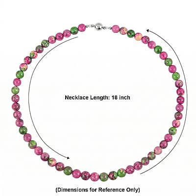 Watermelon Agate 150.00 ctw Beaded Necklace in Silvertone (18 Inches)