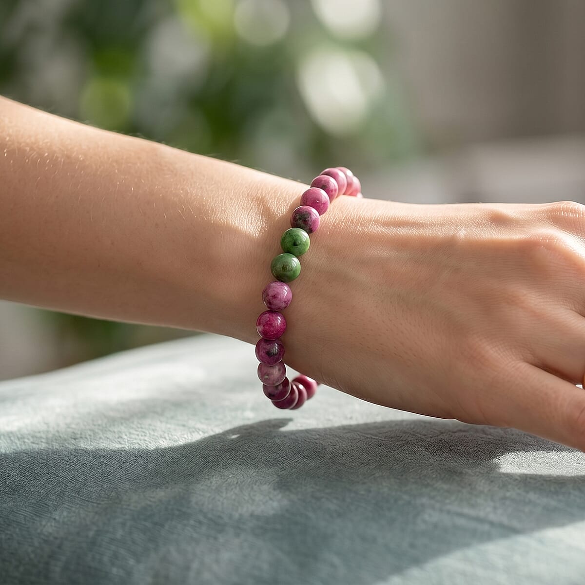 Watermelon Agate 80.00 ctw Beaded Stretch Bracelet image number 2