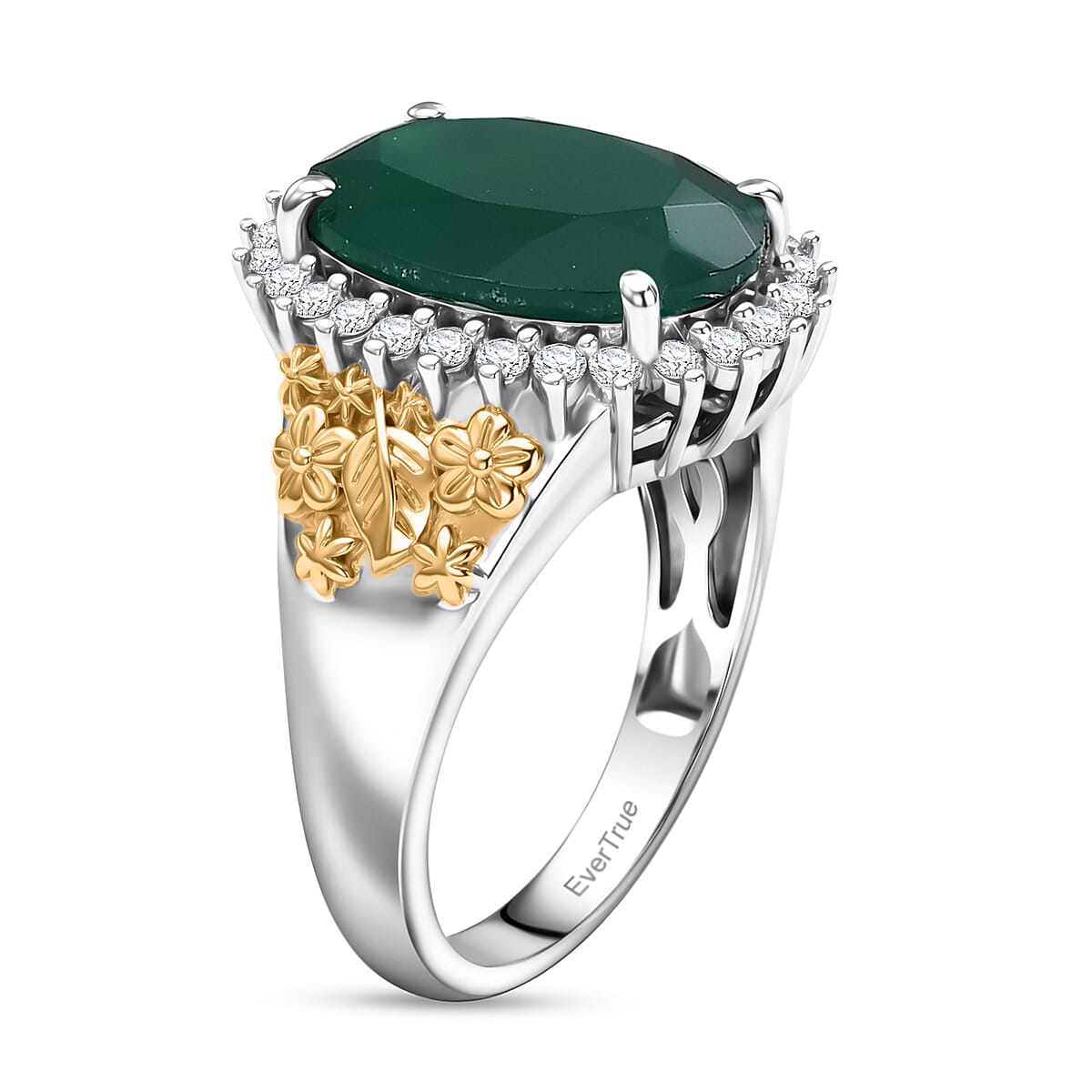 EverTrue Verde Onyx and White Zircon 5.20 ctw Blooming Majesty Ring in 18K YG Plated and Platinum Bond (Size 6.0)