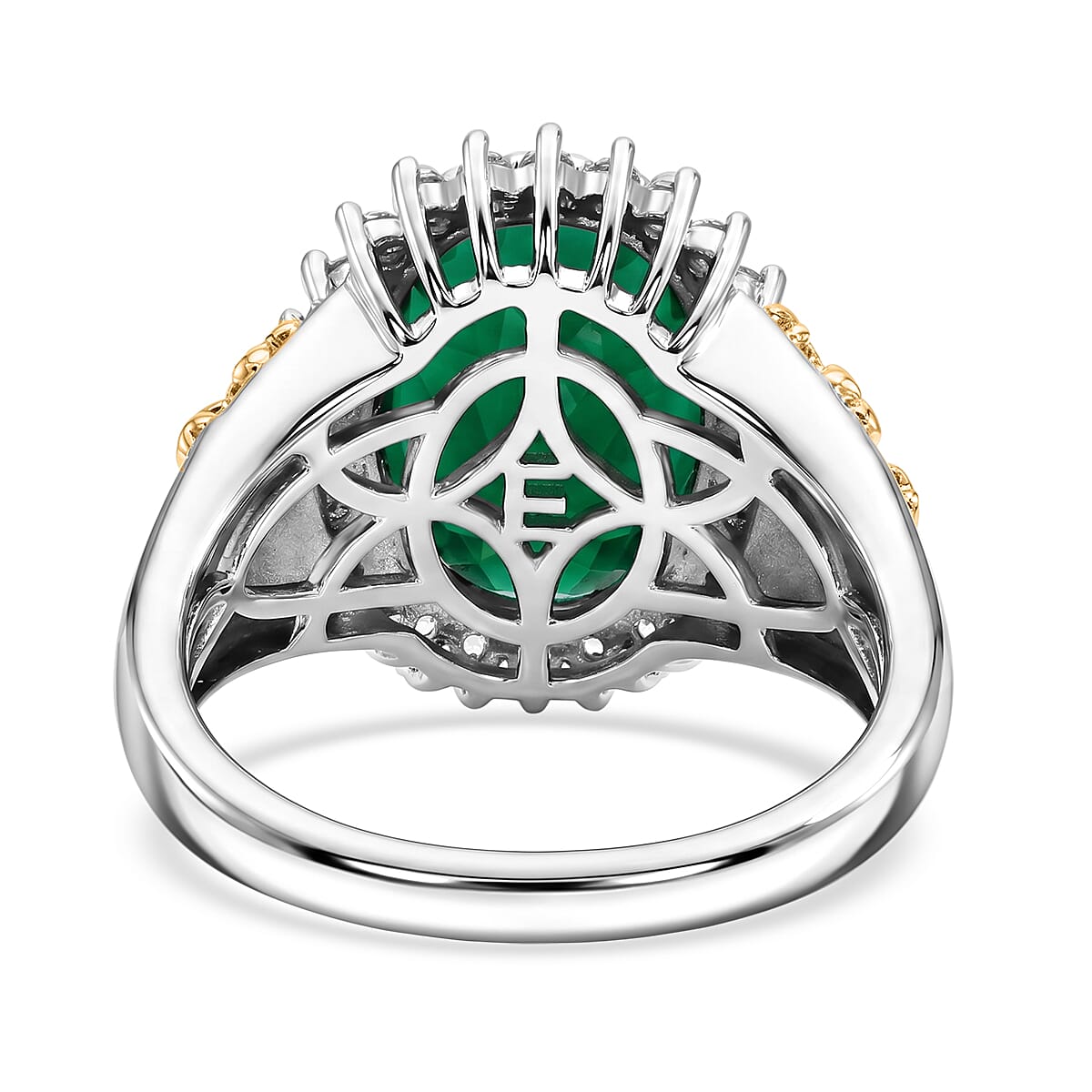 EverTrue Verde Onyx and White Zircon 5.20 ctw Blooming Majesty Ring in 18K YG Plated and Platinum Bond (Size 6.0)