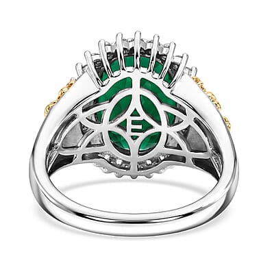EverTrue Verde Onyx and White Zircon 5.20 ctw Blooming Majesty Ring in 18K YG Plated and Platinum Bond (Size 6.0)