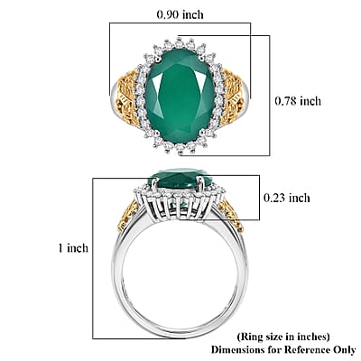 EverTrue Verde Onyx and White Zircon 5.20 ctw Blooming Majesty Ring in 18K YG Plated and Platinum Bond (Size 6.0)